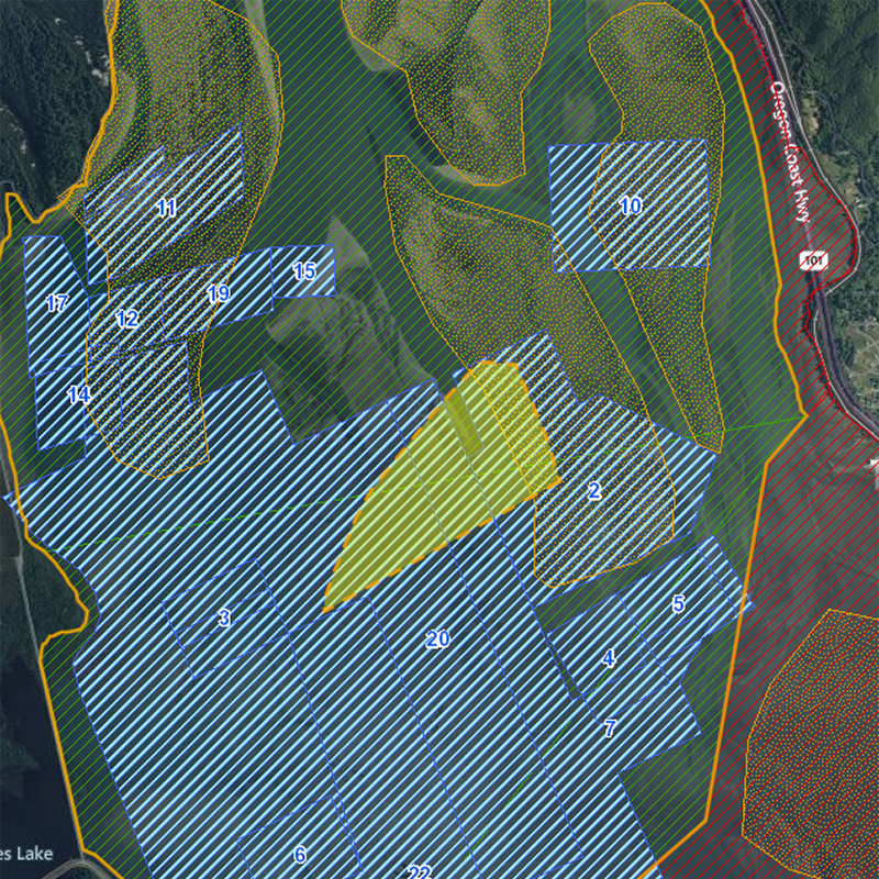 Screen grab from Aquaculture tool, displaying map of Tillamook Bay with various overlays related to Aquaculture.