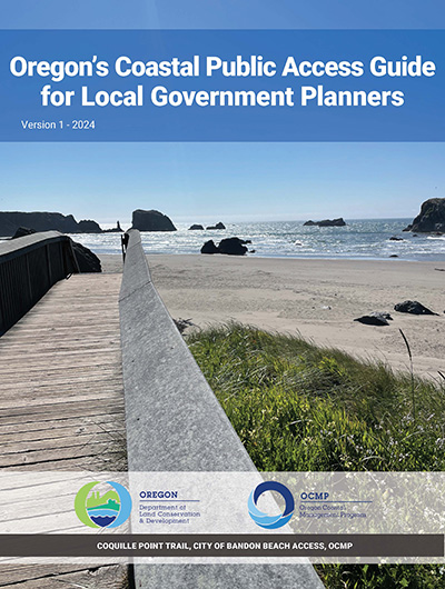 Cover image from the Coastal Public Access Guide document. Image shows a wooden walkway to a beach.