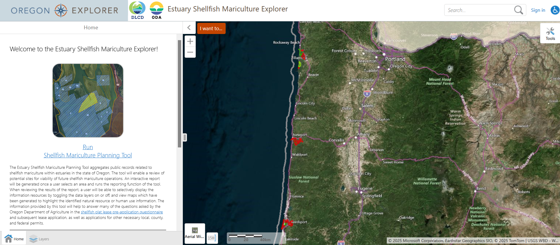 Screenshot of the Estuary Shellfish Mariculture Tool 