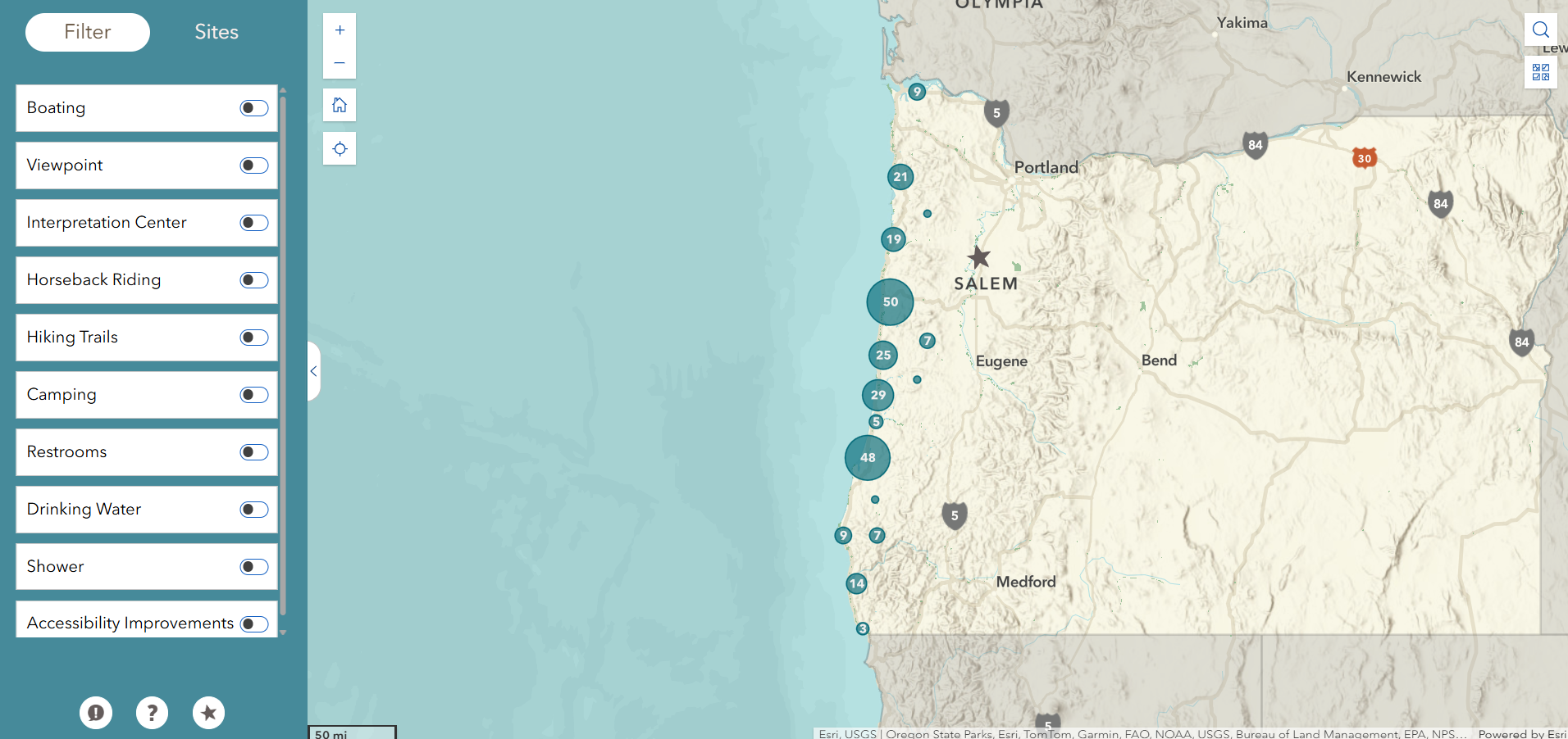 Oregon Shore Explorer tool screenshot